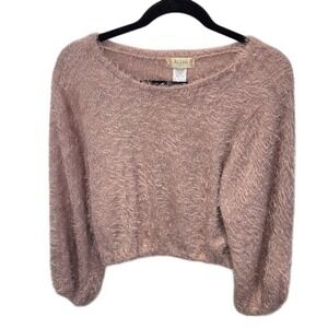 Altar'd State Fuzzy Crop Top Sweater Long Sleeve Blush Pink Size L